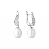Cercei perle naturale albe de argint cu pietre si tortita DiAmanti SK21226EL-W-G
